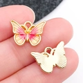 Rosa und orange Schmetterling-Anhänger in Goldoptik für DIY-Schmuck und Halsketten - Kleiner Gelb-Rosa Verlaufs-Schmetterling (10x14 mm)