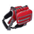 Adjustable red pet saddle dog backpack with large storage pockets and handle - Red