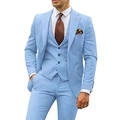 Slim fit light blue three-piece men's suit with blazer, vest and trousers for weddings - XXS / Sky Blue