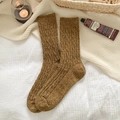 Warm brown wool knit crew socks for women with ribbed texture and cozy vintage style - One Size / 453 Yellow