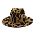 Close-up of the fedora hat featuring a brown cow print pattern and wide flat brim - M(56-58cm) / Camel Cow Print