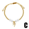 Golden beaded bracelet with pearl accents and sparkling palm tree pendant on yellow cord - Palm Tree Style (C)