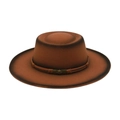 Vintage brown wool felt western cowboy hat with leather band and retro metal buckle - One Size / Khaki (With Skull Decoration)
