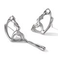 Orecchini a perno asimmetrici a farfalla in metallo liquido argento con pendente lungo - Argento