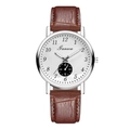 Minimalist men's quartz watch with brown leather strap and white Arabic numeral dial - White Dial Brown Strap Single Sub-dial