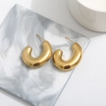Polished chunky 18k gold plated U-shaped hoop earrings with a minimalist retro style - C Shape