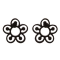 Detailed view of minimalist black hollow flower stud earrings in stainless steel finish - 308 Flower / Black