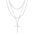 Multi-layer silver cross necklace with stacked metal chains in hip hop style - Multi-Layer Cross Style (KN227437-WGCY)