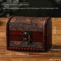 Vintage wooden jewelry box with lotus relief and antique metal lock in rustic style - 10.5cm Long - Lotus