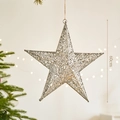 60cm sparkling silver metal star ornament with glitter finish for Christmas decor - 20cm / Silver