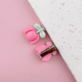 Close-up of pink flower hair clips with green leaves on metal duckbill clips - 6# Pink Flower Decor Alligator Clip (1PC)