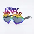 Rainbow heart New Year sunglasses with Happy New Year text for party props - Colorful Black Temple Heart New Year Glasses