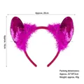 Pink sequin devil horn headband with feathers for Halloween party costume accessory - Sequin Rose Red Small Horns with Feather