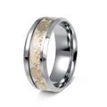 Polished silver stainless steel ring with golden elephant pattern band on white background - US 6 / Silver Gold Elephant