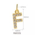 14K gold plated letter F pendant with zircon stones, 9.3mm height, DIY jewelry charm - Letter F