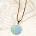 Close-up of rainbow iridescent basketball pendant with box chain on textured background - Box Chain / Multicolor
