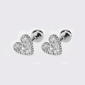 Silver heart stud earrings with cubic zirconia pave and secure screw back closure - Silver Zirconia Heart
