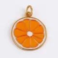 Mini orange slice fruit pendant charm with gold metal frame and orange enamel - Orange Slice Shape (M158982-Orange)