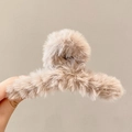 Plush light khaki hair claw clip made of soft faux fur for elegant autumn hair styling - Plush Claw Style / Regular / Taupe