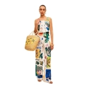 Completo 2 pezzi donna con crop top a scollo quadrato e pantaloni larghi con stampa d'arte - S / Come mostrato