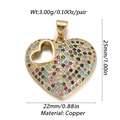 Golden heart pendant with colorful stones and devil eye detail, 22mm copper jewelry charm - Dbn150-06 / 18K Gold