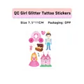 Glitter girl tattoo stickers featuring princess castle and magic wand motifs in pink colors - Pink Castle & Heart Style (QC-006)