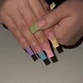 Extra long square press on nails with rainbow gradient French tips and jelly texture - French Rainbow Candy Style - Glue Type (SGCY-107)