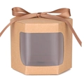Hexagonal kraft paper gift box with brown ribbon and clear window for bakery packaging - Kraft Color