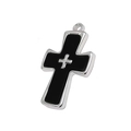 Micro-set acetate cross pendant with silver polished frame and black enamel inlay - Black