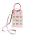 Mini white knitted phone bag with pink and yellow-green hearts and pink straps - Heart Beige