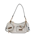 White Saffiano leather underarm bag with round coin purse and chain detail - White