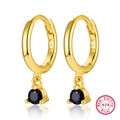 Orecchini a cerchio in argento 925 dorato con pietre tonde di zircone nero sfaccettato - Oro - Zirconia Nera