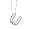 Minimalist 3D balloon style letter U pendant necklace in polished silver finish - Letter U