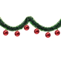 2M green tinsel garland with red mirror baubles for Christmas tree decoration - 6 Red Balls Style