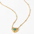 Collar de corazón vintage dorado con piedra verde y circonitas en cadena de bolas - Corazón Malaquita (KD1738) / Dorado + Verde