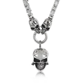 Men's silver titanium steel cross skull necklace with large central pendant - Steel Color Skull Hook Style (KN199269-Z)