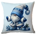 Blue gnome Christmas pillow cover with knit hat and winter snowflake patterns - Winter Boots Gnome with Pinecone