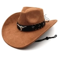 Cappello da cowboy marrone in finta pelle scamosciata con testa di toro e cinturino regolabile - M(56-58cm) / Cachi
