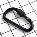 Black D-ring aluminum carabiner with screw lock and NOT FOR CLIMBING safety warning print - Black