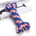 Pink and blue cotton rope dog chew toy in bone shape for pet teeth cleaning - Blue Pink