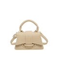 Schicke gewebte Sanduhr-Minitasche in Beige mit gewölbtem Boden und Umhängeriemen - Khaki