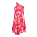 Elegantes rosa Batik-Maxikleid mit One-Shoulder-Schnitt und tropischem Blumenmuster für Damen - XS / Rosa