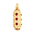 Gold plated evil eye cylinder pendant with red crystal inlay on white background - Gold Red Ruby Textured Style (K087187L1K2-Red)