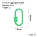 Technical drawing of 26x14mm green enamel oval screw lock clasp in gold-plated copper - Green