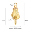 Golden hand-shaped jewelry pendant with micro-pave crystals and precise dimensions - Middle Finger Gesture (L146553)