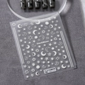 Pegatinas 3D de uñas blancas con luna y estrellas TS-2578 sobre fondo gris texturizado - TS-2578 Noche Estrellada Blanca - Relieve / Blanco