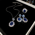 18-Rhinestone Oval Ring Necklace Earrings 3-Piece Set