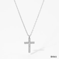Silver stainless steel cross necklace with clear zircon stones on an O-chain - Crafted Cross D341 / Silver