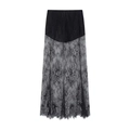Elegant black high-waisted lace maxi skirt with intricate sheer mesh and inner lining - S / Lace Skirt (A02) / Black