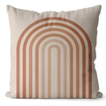 Detail of cream pillowcase featuring burnt orange bohemian rainbow arch printed pattern - Beige-Orange Gradient Rainbow